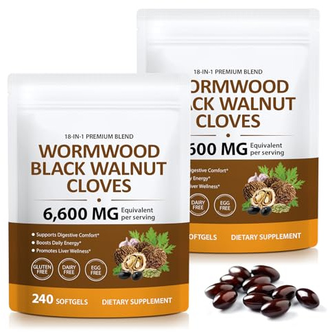 UXENPHXF 18-in-1 Wormwood Black Walnut Clove Herbal Softgels, Rapid Gut Cleanse & Digestive Health with Black Walnut Hull, Wormwood, Clove, Garlic, Oregano, Pumpkin Seed, Easy-to-Swallow -2Pack