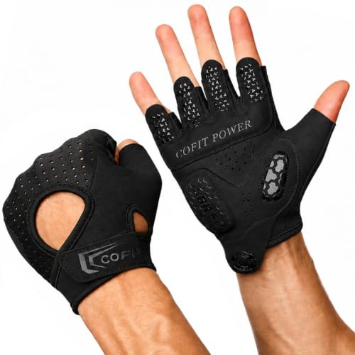 COFIT Fitness Handschuhe Herren Damen, Halbfinger Trainingshandschuhe mit 5 mm Polsterung, Atmungsaktive rutschfeste Handschuhe für Gym, Krafttraining, Workout, Fitnessstudio