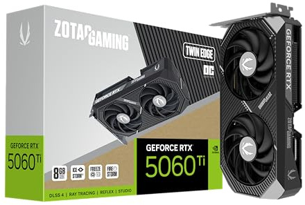 ZOTAC Gaming GeForce RTX 5060 Ti 8 GB Twin Edge OC DLSS 4 8 GB GDDR7 128 bits 28 Gbps PCIE 5.0 Tarjeta gráfica para Juegos, IceStorm 2.0 Refrigeración, Lista para SFF, ZT-B50610H-10A