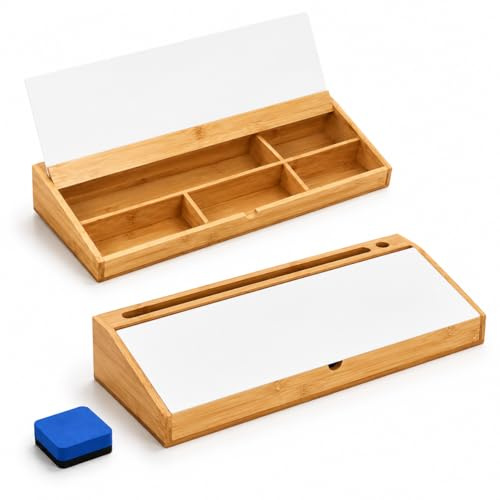 Lymmboo Bambus Schreibtisch Organizer mit Whiteboard – Desktop Organizer aus Holz für Home Office & Büro – Stiftehalter, Handyhalter & Schreibtisch Aufbewahrung – Modernes Büro Zubehör