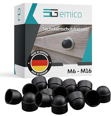 emico Sechskantschutzkappen M10 (SW 17) - 25 Stück Schwarz - Abdeckkappen aus robustem PE - Passgenau, langlebig & flexibel - Schutz vor Staub, Schmutz & Feuchtigkeit für saubere Schraubverbindungen