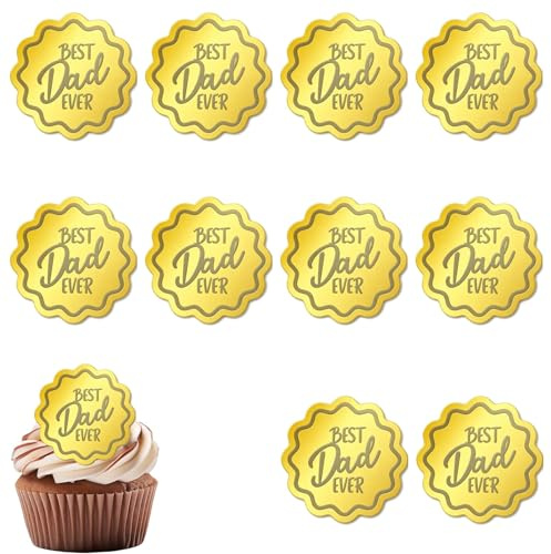 10pcs Fathers Day Cupcake Toppers, Best Dad Ever Cupcake Toppers Gold Acrylic Round Cake Topper Mirror Effect Cake Discs, Fathers Day Cake Decorations Party Decoration Supplies