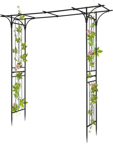 Bonnlo Arche de Jardin en Acier avec Sommet Plat, Arche en Fer pour Plantes Grimpantes et Rosiers pour Mariages, Fêtes et Décorations Extérieures 216 x 148 x 41cm, Noir