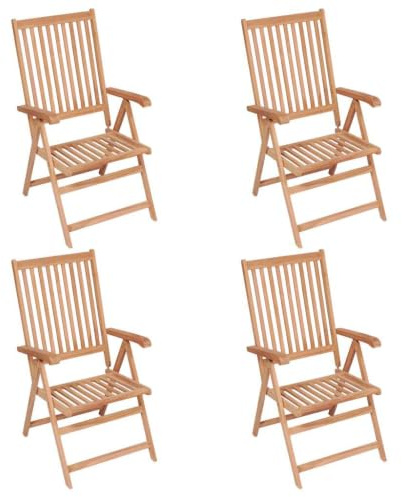 YuuSsea Justerbara trädgårdsstolar av massivt teak 4 stycken vikbara med armstöd och ryggstöd för balkong terrass utomhus camping pool bekväm väderbeständig