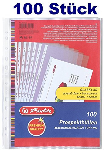 Herlitz 5850508 Prospekthülle Premium, A4 glasklar (A4, Transparent, 2x50, 100 Stück)