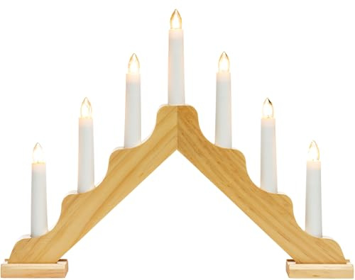SIKORA LB74 klassisch eleganter Holz Lichterbogen aus Holz Schwibbogen Deko Weihanchten Schwedenleuchter mit 7 elektrischen Kerzen, Farbe:Natur