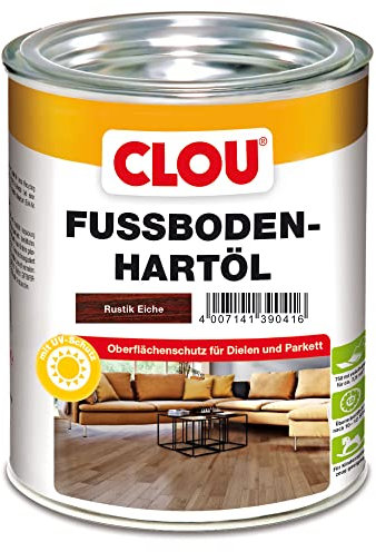 CLOU Fußboden-Hartöl, Parkettöl zur Pflege und Holzpolitur von Holz-Oberflächen wie Parkett, Dielen, Treppen und Möbel, rustik eiche, 0,75 Liter