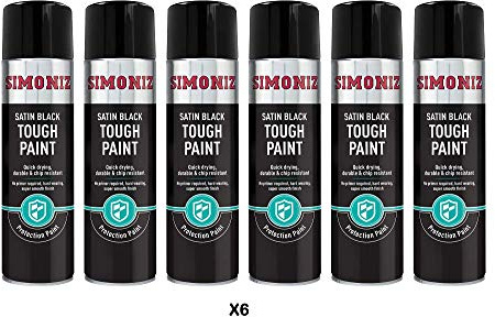 Simoniz Tough Satin Black Spray Paint - 6x 500ml