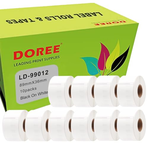 DOREE Pack da 10 etichette indirizzo 99012 S0722400, 36 x 89 mm, carta bianca, testo nero, carta termica di alta qualità, compatibile con Dymo LabelWriter 4XL, 320, 330, 400, 450, 450 Duo, 450 Turbo.