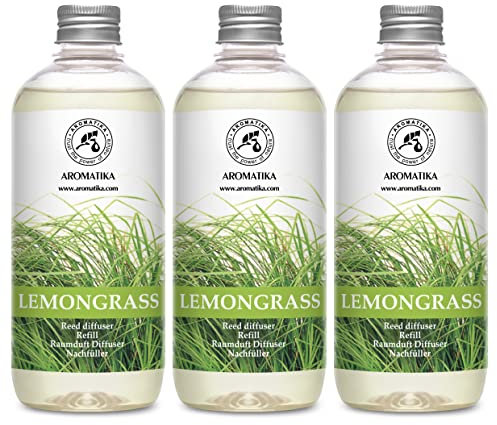 Raumduft Nachfüllflasche Zitronengras 1500ml - Diffuser Refill Lemongras 3x500ml - Nachfüllen Aromadiffusor - Natürliches Duft - Intensiv & Langanhaltend Natürlicher für Raum - Küche