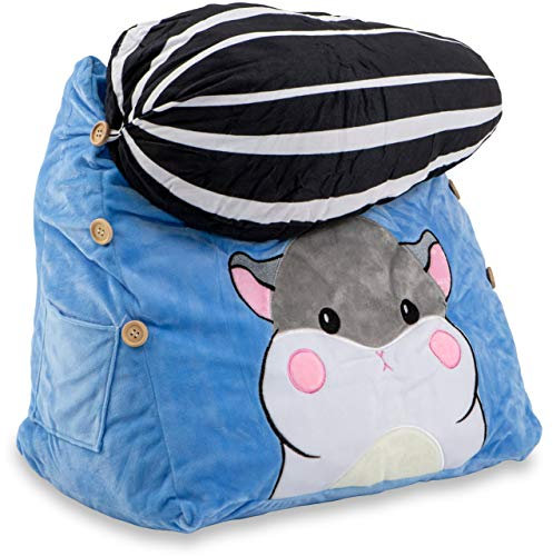 Vitabo Keilkissen Kinder I Verspieltes Rückenkissen für Bett Sofa Stuhl I Lesekissen Nackenrolle abnehmbar I Rückenlehne verstellbar Wohnzimmer Kinderzimmer 40 x 22 x 45 cm (Blau/Hamster)