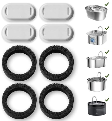 PETLIBRO Katzenbrunnen Filter 4er Pack, 4 Stück Filter für Katzenbrunnen Edelstahl, Dreifach-Filterung Filter für Trinkbrunnen für Katzen und Hunde