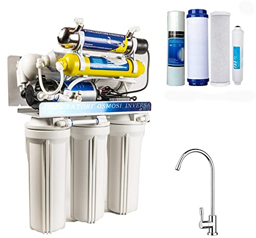 DC Solution | Depuratore Acqua Osmosi Inversa 400 galloni con lampada UV | Purificatore DC-RO4007 domestico acqua potabile dal rubinetto di casa