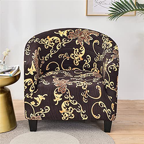 Highdi Sesselschoner Sesselbezug Stretch Bedruckter Sesselüberwurf, Club Chair Elastisch Sesselhusse, Universal Sofabezug Husse für Einzelsofa, Clubsessel, Cocktailsessel (Herrlicher Golden)
