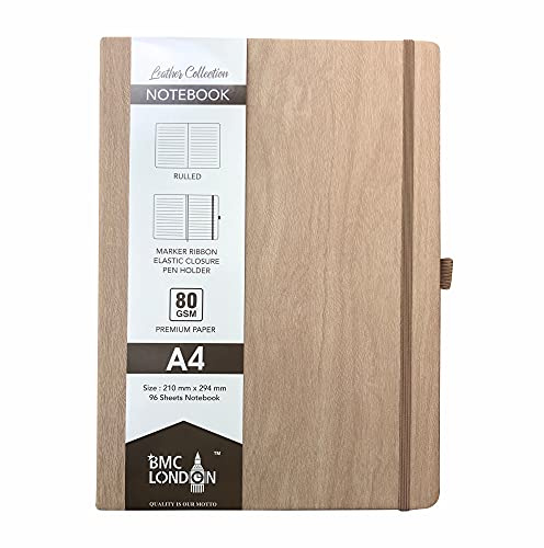 BMC LONDON Notizbuch, A4, weiches PU-Leder, klassisches liniertes Schreiben, Hardcover, Tagebuch, 80 g/m², 192 Seiten, liniertes Papier (Gold)