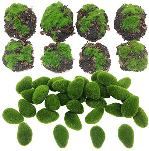 Woohome 38 Pz Muschio Artificiale, 30 Pz Verde Muschio Artificiale Pietra Artificiale, 8 Pz Segatura Artificiale Moss Rocks Stones per Giardini Fatati, Composizioni Floreali, Artigianato