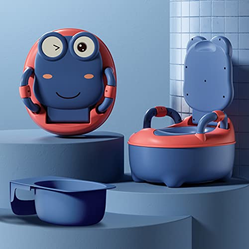 Aufun Kinder Töpfchen, Baby Toilette Toilettensitz, Baby Potty, Toilettentrainer mit Griffe für Kleinkinder, weiches PU-Kissen, Babytopf Anti-Spritzschutz, Cartoon Deckel (Blau)