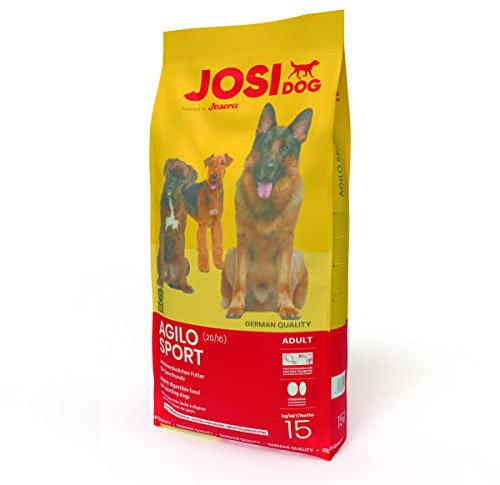 JosiDog Agilo Sport (1 x 15kg) | Adult | Premium Trockenfutter für ausgewachsene, sehr aktive Hunde | mit viel tierischem Protein für hohen Energiebedarf | Powered by JOSERA | Hundefutter | 1er Pack