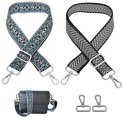 Boho Schulterriemen,2 Stück Verstellbarer Schultergurt mit 2 Stück Karabiner Taschengurt mit Strickmuster Bunter Taschenriemen Damen Umhängegurt für Taschen Breiter Breit Tragegurt 80-140cm