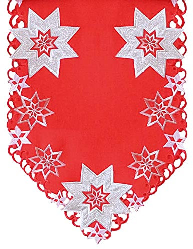 matches21 HOME & HOBBY Tischläufer Malia 45 x 140 cm rot Elegante Stickerei mit Sternen Silber Mitteldecke Polyester