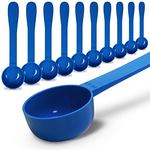 10pc Kit, RE-GEN 15ml Reusable Long Handle Plastic Measuring Spoon Scoops Dosing Spoons | Ideal for Liquids, Powders, Granules, Home, Kitchen, Catering, Healthcare, Fitness