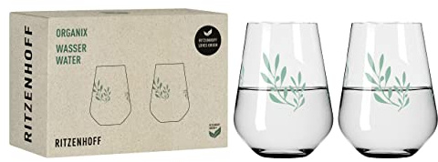 RITZENHOFF 3923001 Wasserglas 500 ml 2er Set - Organix Nr. 1 - organische Farbe Grün, 45% recyceltes Glas - Made in Germany | Artikelnr. 3923001, 2 Wassergläser 500 ml, Kristallglas, spülmaschinenfest