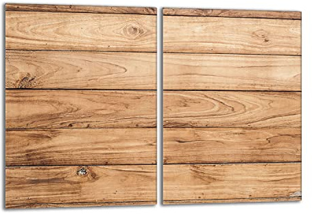 Herdabdeckplatten Set 2x40x52 cm Ceranfeld Abdeckung Glas Spritzschutz Abdeckplatte Glasplatte Herd Ceranfeldabdeckung Deko, Holz Braun