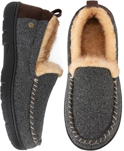 HomeTop Men's Moccasin Slippers Comfy Fuzzy Warm Memory Foam House Shoes | Warm, Winter, Fuzzy, Indoor/Outdoor, Non-Slip, Machine Washable, Gift