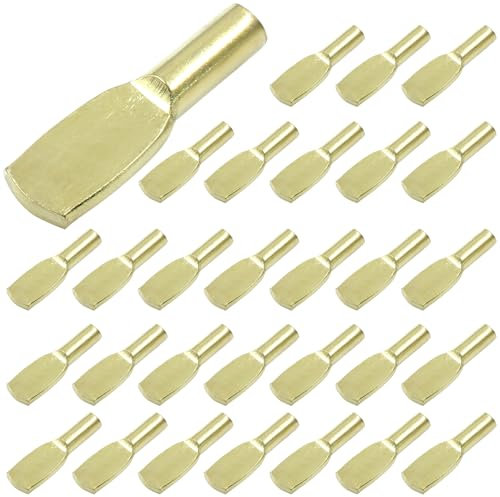 Piutouyar 6 mm Regalstifte, 30 Stück, Löffelform, Regalstützstifte, Metallklammern, Regalstifte, Halter für Schrank, Küche, Möbel, Schrank, Bücherregal, Regale (Gold)