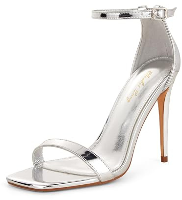 Zhabtuc Décolleté con tacco alto da donna, punta aperta quadrata, cinturino alla caviglia, tacco alto da 11 cm, scarpe eleganti e comode,36-42 EU