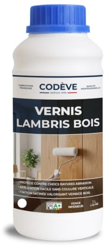 Vernis Lambris Bois - Codeve Bois - 1L - Intérieur - Pour Protéger Un Lambris En Bois De Sapin, Douglas, épicéa Ou Frêne.
