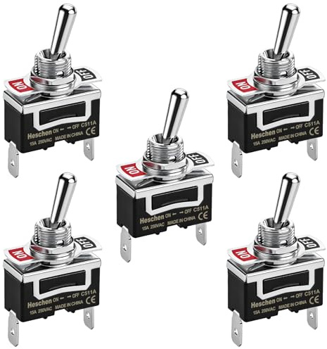 Heschen Interrupteur à bascule en métal C511A SPST maintenu ON/OFF 2 positions 15 A 250 V AC 2 languettes CE (5)