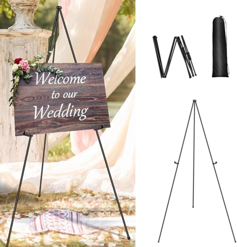 Folding Easels for Wedding Display Welcome Sign Stand 160CM Metal Floor Portable Easel with Bag and Non-Slip Mats Foldable Large Painting Contracted Design Collapsible Art Tripod(Black)