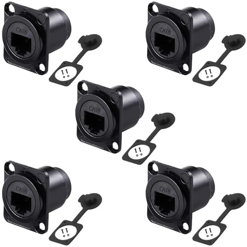 PENGLIN 5PCS RJ45 CAT6 Ethernet Femelle vers Femelle Adaptateur | D-TYPE CAT6 8P8C Ethernet LAN Coupleur avec capuchon anti-poussière étanche