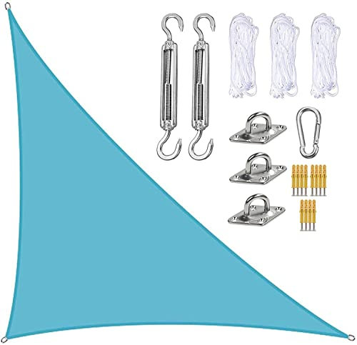 Vele Parasole Triangolari, Vela Ombreggiante Impermeabile for Giardino, Blocco UV 95% Baldacchino Parasole Esterno con Corda Libera for Giardino Esterno (Color : Sky Blue, Size : 5x5x7.1m)