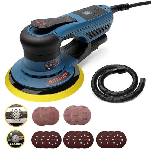 Ponceuse excentrique 5,0 mm course de ponçage 360-400W Ponceuse excentrique sans balais à vitesse variable avec disques de ponçage 125mm & 150mm pour le bois