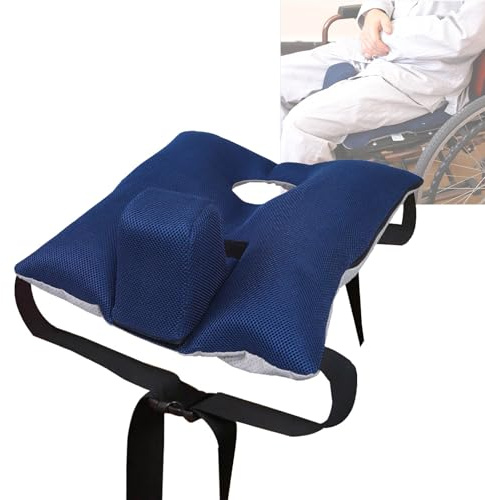 Migeek Wheelchair Wedge Cushion with Seat Belt, Non-Slip Wheelchair Cushion for Seniors, Suitable for Seniors - Prevents Forward Sliding, Positioning, Transferring and Relieving Pressure (Blue)