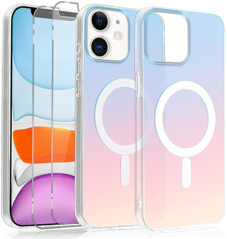 Oelrstfe Cover Magnetica per iPhone 11 + 2 vetro temperato proteggi schermo, Protezione Fotocamera per iPhone 11 Pro custodia+ Pellicola Sottile Antiurto Anti-Graffio Silicone TPU Case,Multicolore