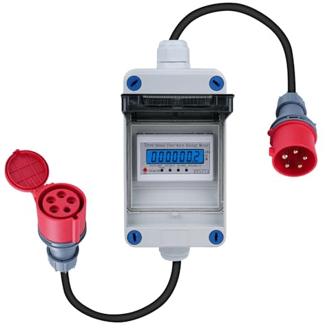 DeWin Compteurs d'énergie, Compteur électrique Numérique Mobile avec Fonction de Réinitialisation Compteur Triphasé avec Prise 16A 400V