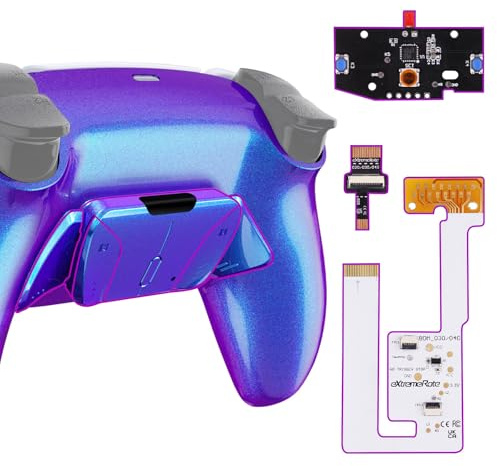 eXtremeRate RISE4 V3 Remap Kit für ps5 Controller BDM-030/040/050 Modell, Upgrade Board & Re-Design Rückseite Gehäuse Case & Rücktasten Back Paddles Set für ps5-Lila Blau