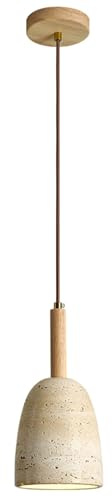 LCSMVLQ Japanese Style Wabi Sabi Stone Shade Pendant Lamp, Modern Wood Pendant Light, Bedroom Bedside Pendant Light for Living Room Dining Room Table Ceiling Hanging Lamp