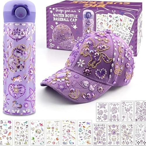 Geschenke für Mädchen DIY Trinkflasche und Baseballkappe, mit Diamanten und Einhorn Aufklebern, Halloween Weihnachten Geburtstag Geschenk Mädchen 4 5 6 7 8 9 10 11 12 Jahre, Kinder Selbst Gestalten