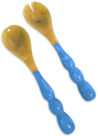 Beatriz Ball RESIN Rio Bubble Salad Servers (Blue) – Hand-Poured, Stylish, Lightweight & One-of-a-Kind Artisanal Serveware