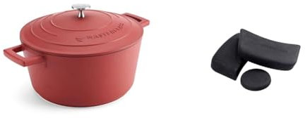 MasterClass 4L Red Casserole Dish with MasterClass Heat-Resistant Silicon Pan Handles and Lid Handle (3pc)