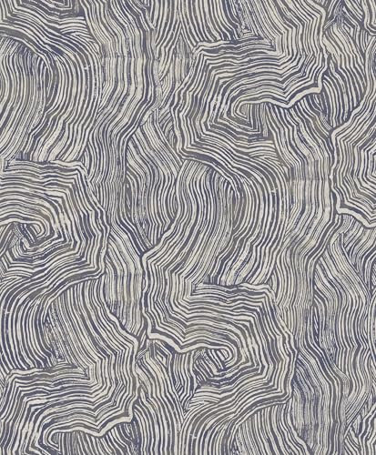 Rasch Tapete 100306 - Vliestapete mit abstrakten Wellen und organischen Linien in Blau und Silber