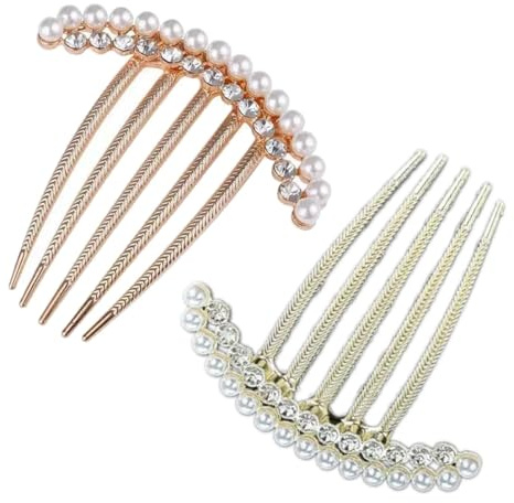 TSUOUKL 2 Stück Vintage Braut Haarkämme mit Perlen & Kristallen - Silberner Steckkamm für Hochzeiten, Chignon und Alltag (Haarschmuck Set Damen)
