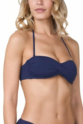 Goldenpoint Donna Costume da Bagno Tache - Parte Alta del Bikini - Fascia con Incrocio Leggermente Imbottita e Spallina Removibile Taglia 3B Colore Blu Scuro