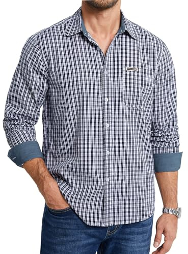 Enlision Chemise a Carreaux Homme Manches Longues Décontractée Chemises Hommes Carreau Bucheron avec Poche Contrastée Col de Casual Fete S-4XL