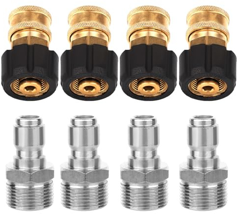 lasuroa 8 Adattatori per Idropulitrice, Raccordi per Idropulitrice ad Alta Pressione in Acciaio Inossidabile Kit di Collegamento Rapido con Attacco Metrico M22 da 14 mm a 3/8 di Pollice