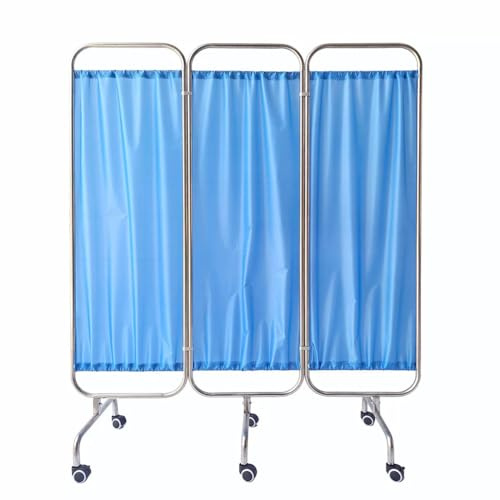 PA-DABAOO Hospital Privacy Screen on Wheels,3/4 Panels Folding Rolling Privacy Screen,Portable Freestanding Room Partition Wall Divider,Double Layer Fabric,3 panels